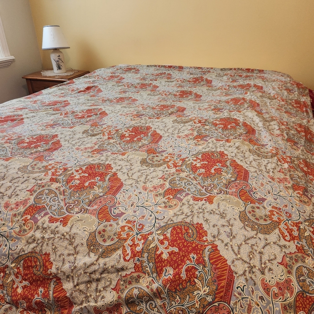 POTTERY BARN Monreal Paisley Duvet Cover Full Queen Orange Floral Made Italy